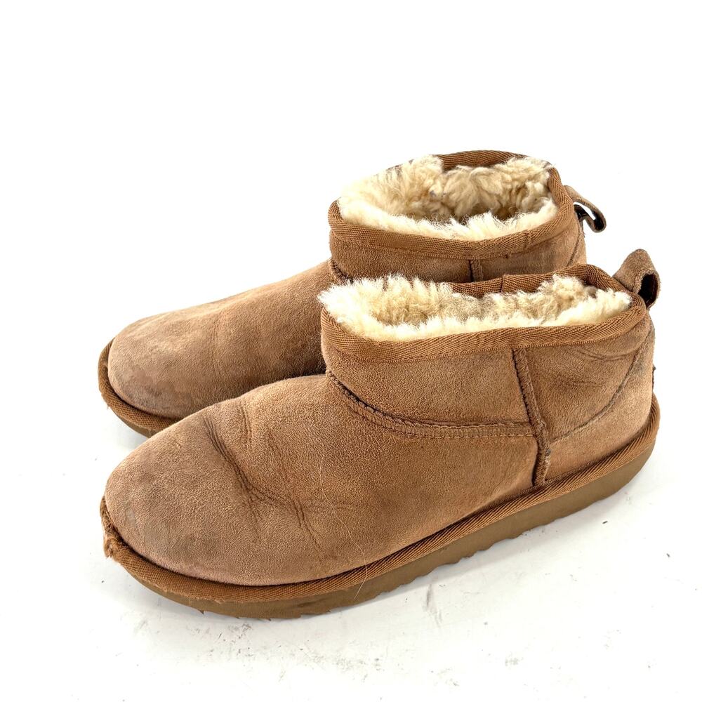 Ugg Classic Shortie Suede Boots 5.5 Womens Tan Camel Shearling 4 Kids Girls